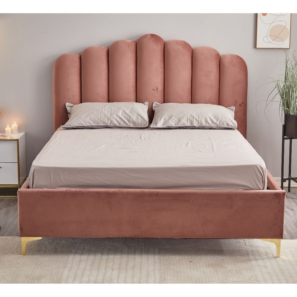 Letto matrimoniale contenitore Artu rosa testiera smerlata