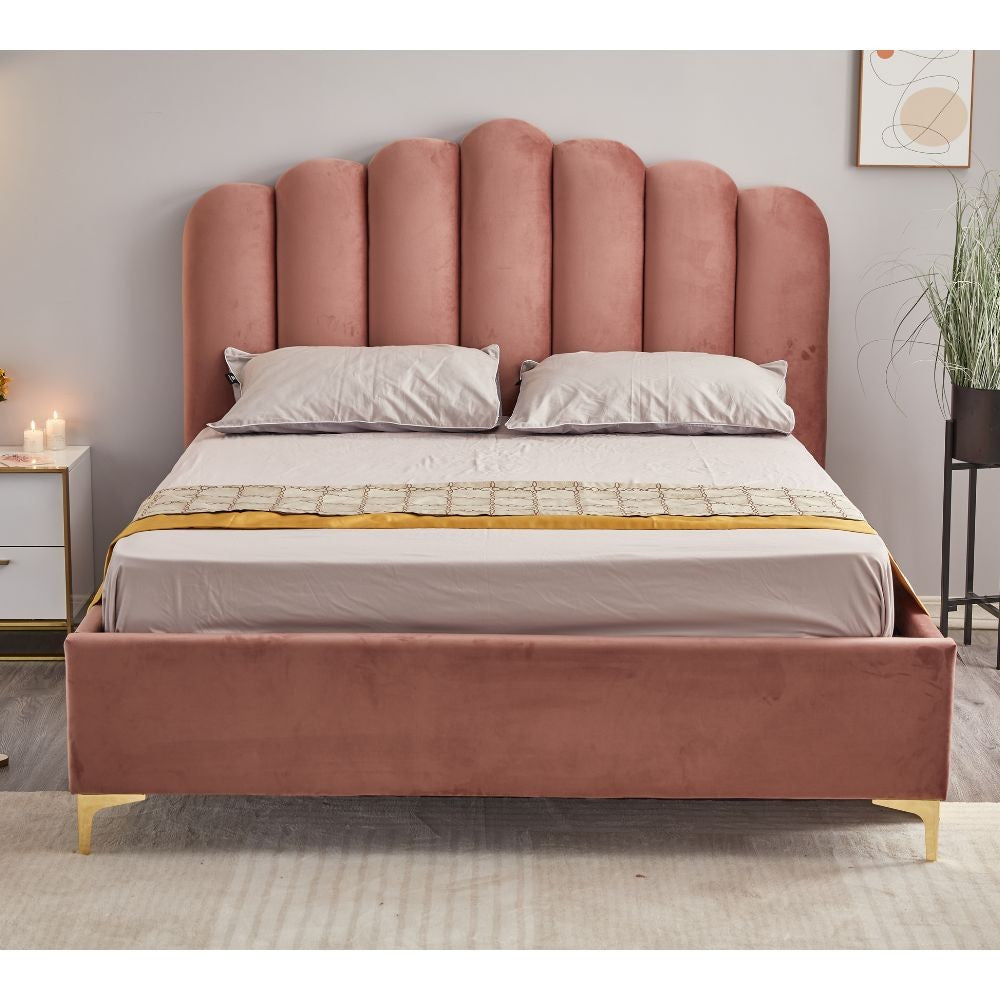 Letto matrimoniale contenitore Artu rosa testiera smerlata