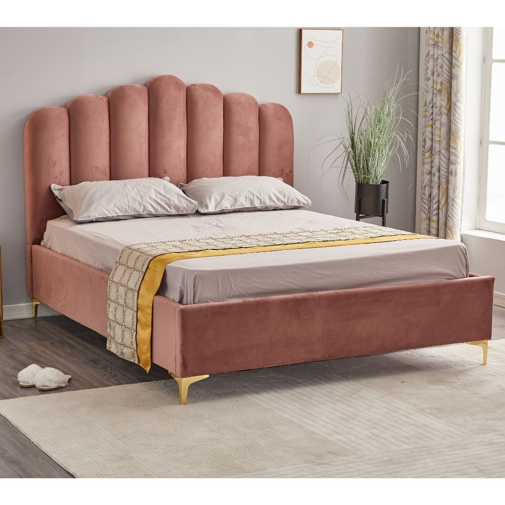 Letto matrimoniale contenitore Artu rosa testiera smerlata