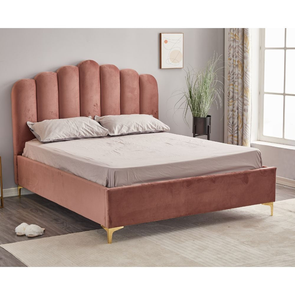 Letto matrimoniale contenitore Artu rosa testiera smerlata