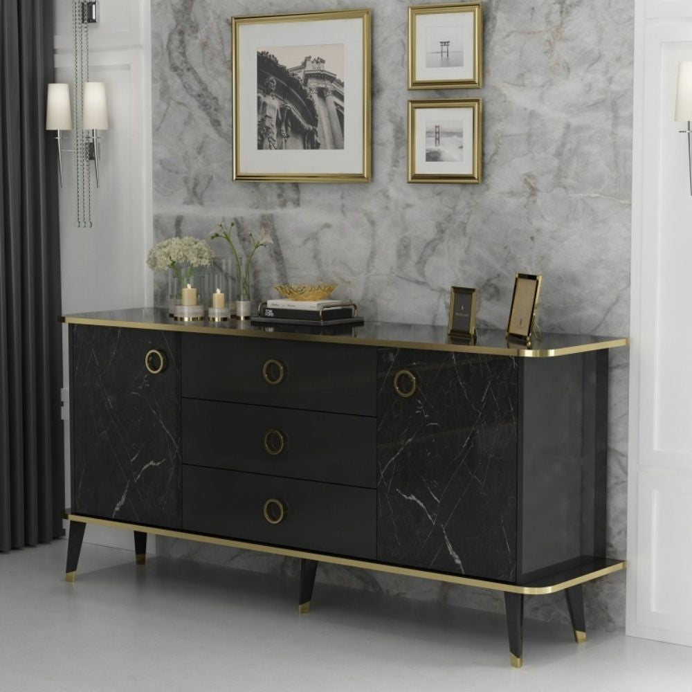 Madia Bienmadia 180 2 ante e 3 cassetti effetto marmo nero oro