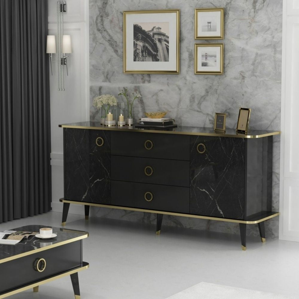 Madia Bienmadia 180 2 ante e 3 cassetti effetto marmo nero oro
