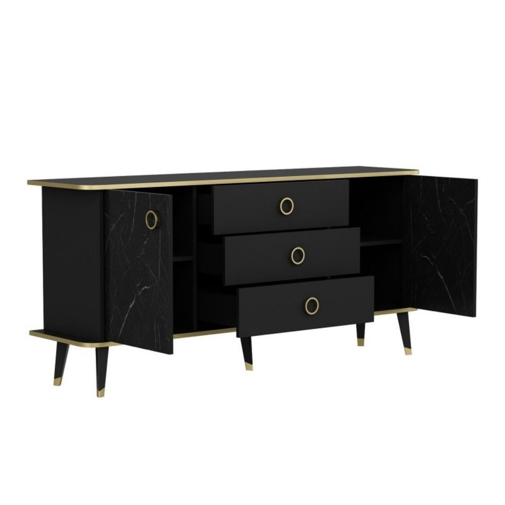 Madia Bienmadia 180 2 ante e 3 cassetti effetto marmo nero oro