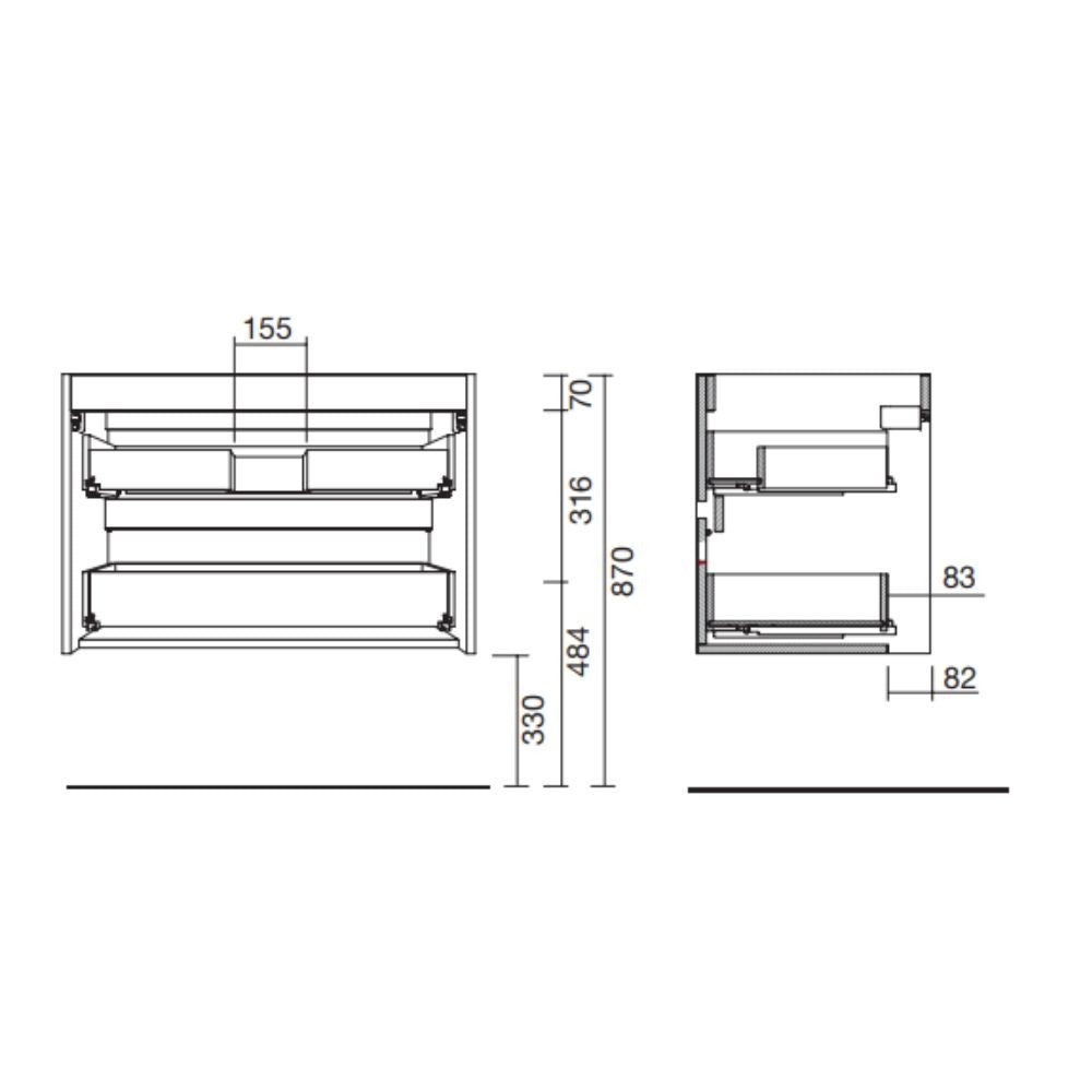 Mobile bagno sospeso Claros100 rovere caledonia con lavabo 2 cassetti 100x45x56h