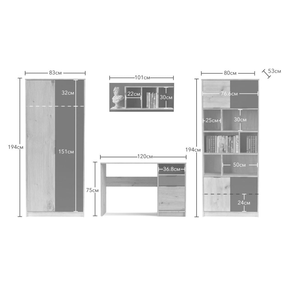 Parete attrezzata con scrivania Gap System colore rovere e bianco