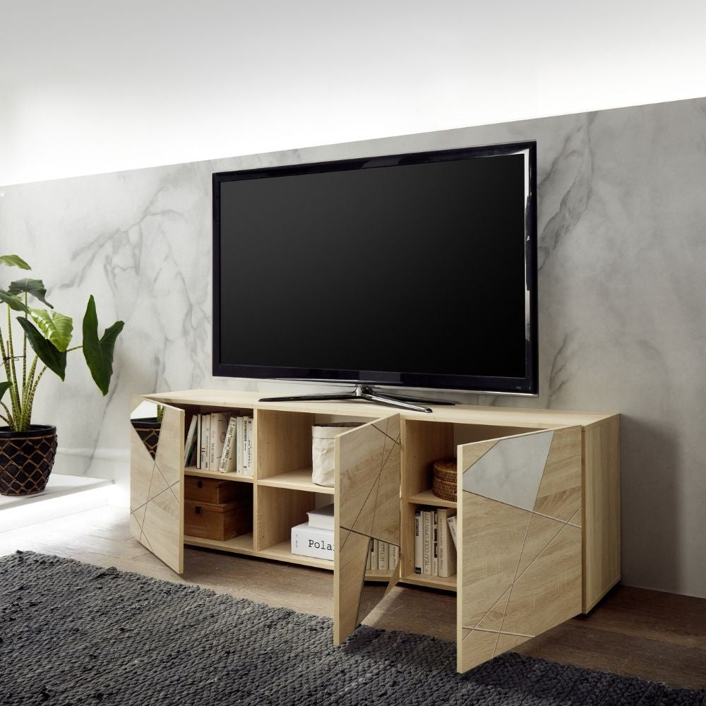 Porta TV Hawaii rovere samoa 3 ante con specchi e serigrafie