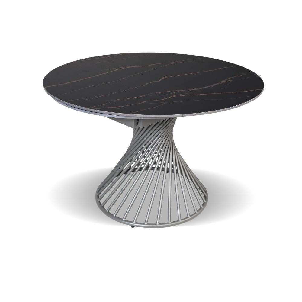 Tavolo allungabile Horus con top in ceramica colore nero-oro opaco con gambe grigie