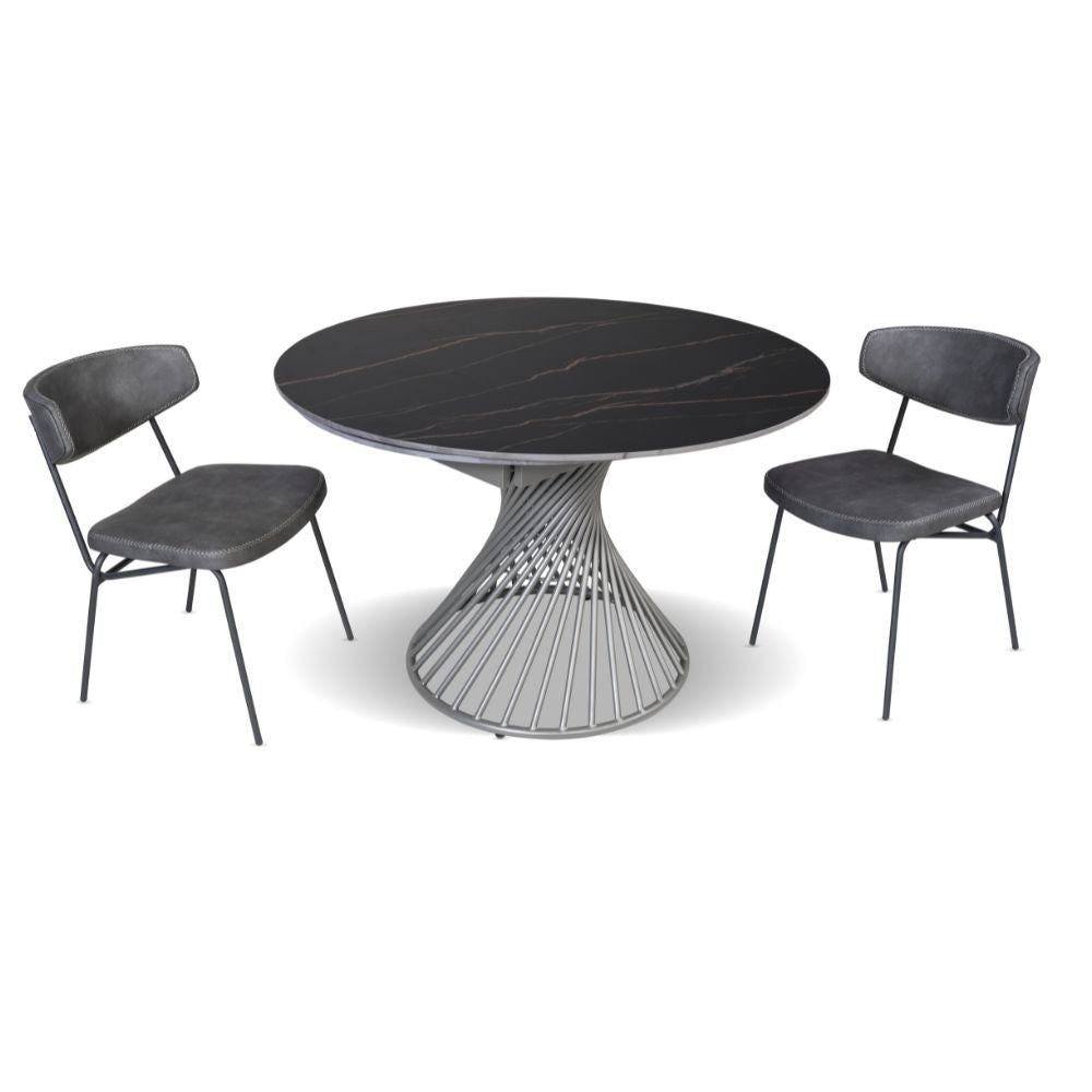 Tavolo allungabile Horus con top in ceramica colore nero-oro opaco con gambe grigie