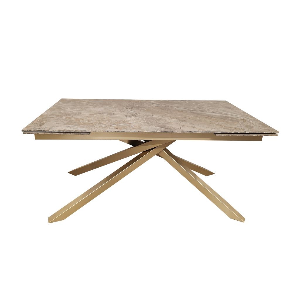 Tavolo allungabile Nefti con top in ceramica colore marrone atene lucido con gambe dorate