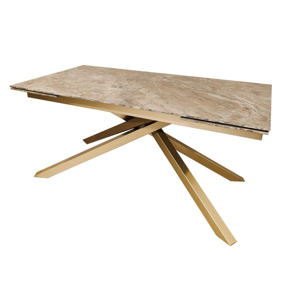 Tavolo allungabile Nefti con top in ceramica colore marrone atene lucido con gambe dorate